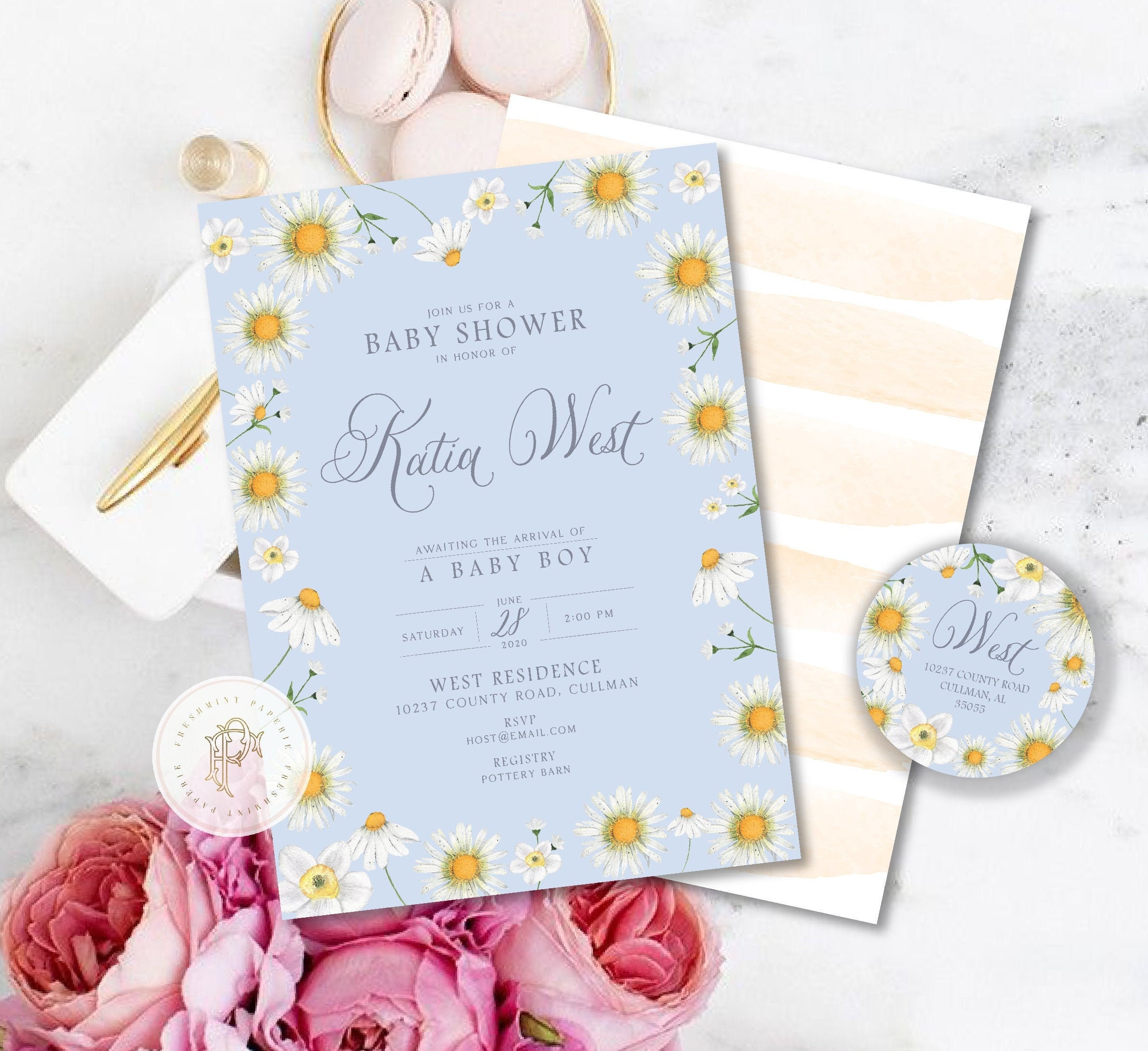 Daisy Baby Shower Invitation - Shower Invitation Meadow Baby Summer Neutral Invite