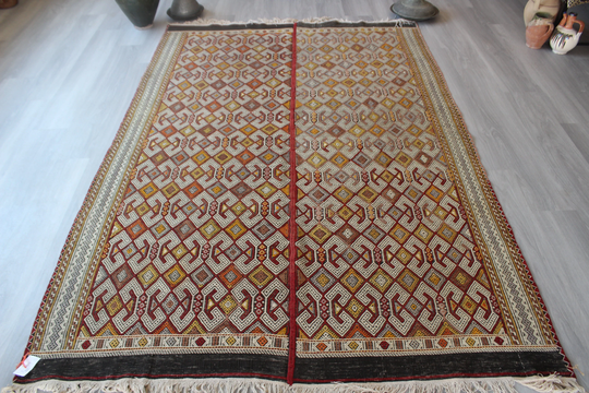 Vintage Jijim Kilim Rug, Ethnic Embroidered Kilim, Special Anatolian Large Area Rug/5'7"x8'3" Feet N-531
