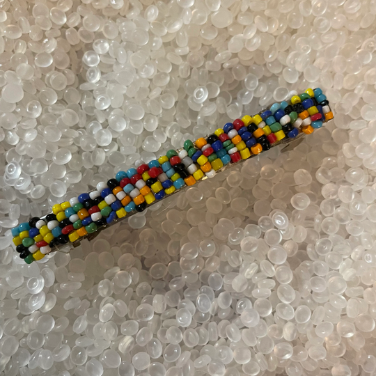 Vintage Barrette, Seed Beads, Rainbow Hand Beaded