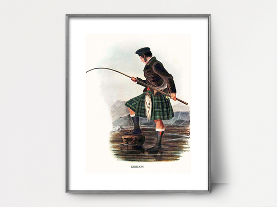 Mailed Print 1840S Gordon Clan Art Vintage Scottish Landscape, Mens Wall Art, Fly Fishing Painting, Tartan Kilt Decor, Fathers Day Gift