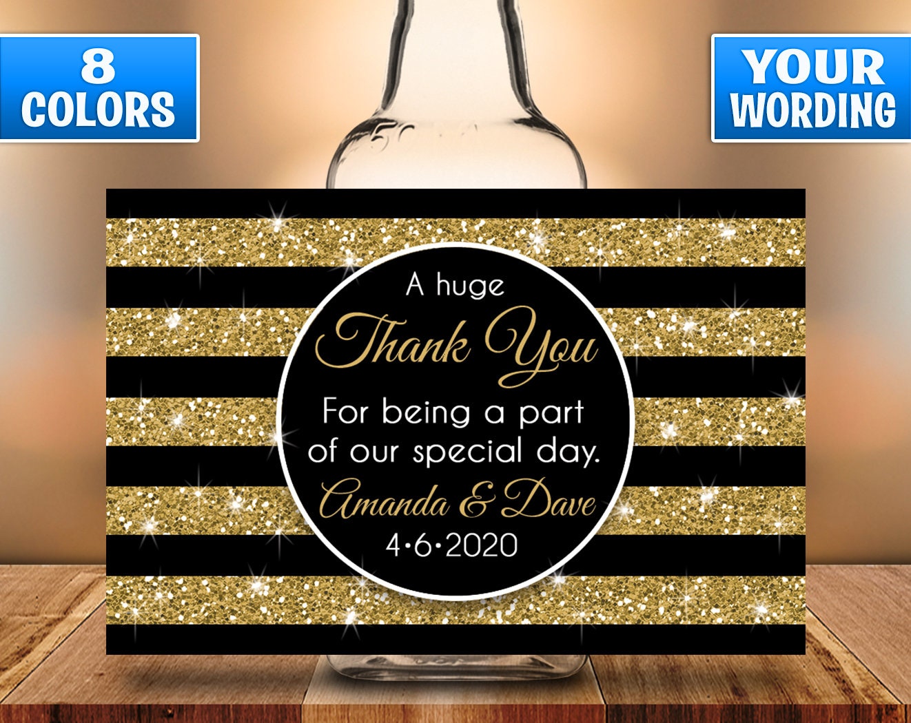 Mini Liquor Bottle Labels, Bottles, Faux Glitter, Birthday, Bridal, Wedding, Anniversary, Event, Thank You Take A Shot