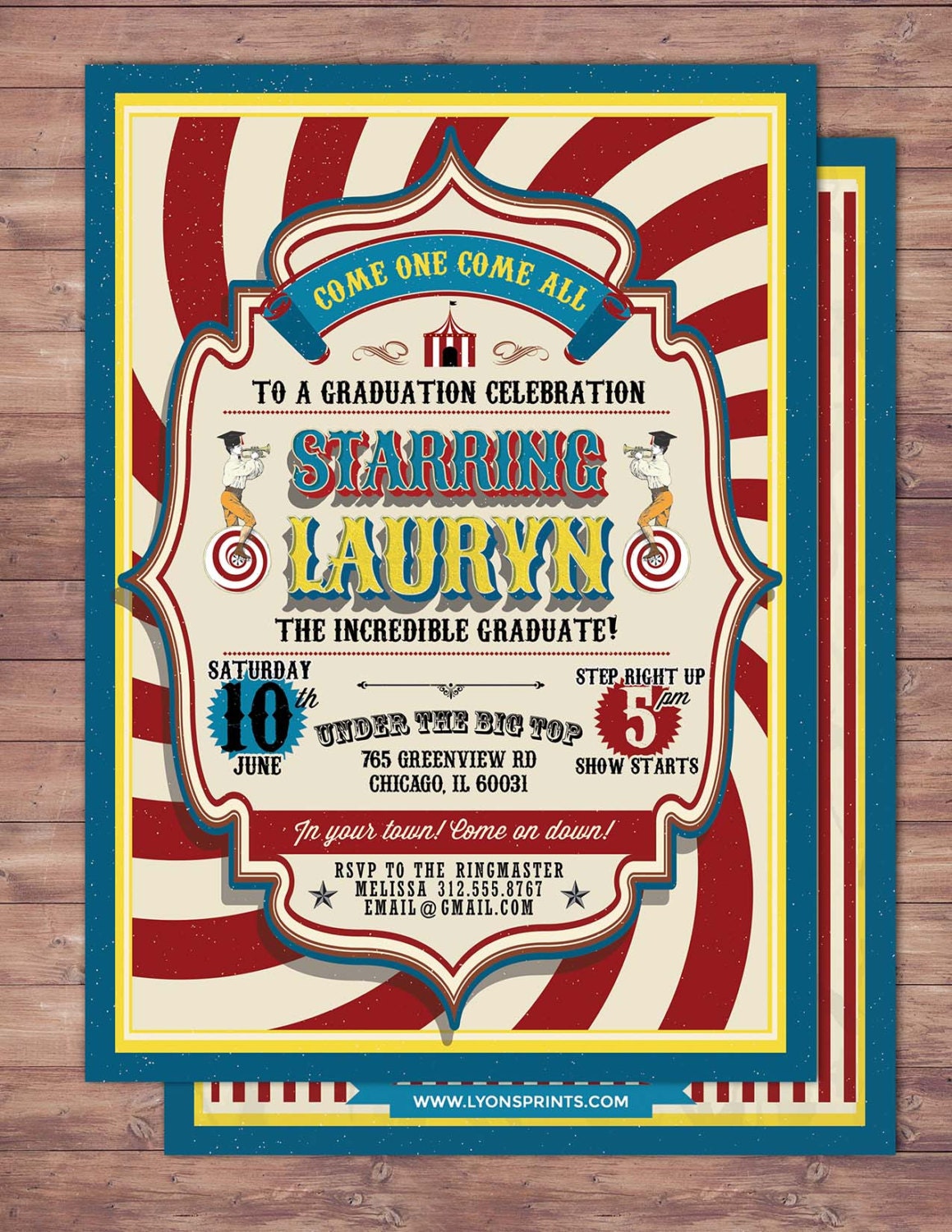 Circus Graduation Invitation - Carnival Invitation-Prom - Party Invitation-School Dance Invitation, Prom Digital Files