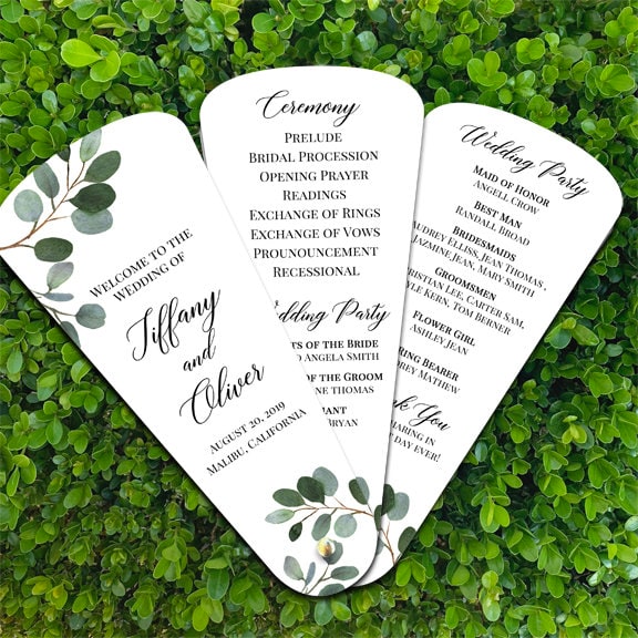 Wedding Program Petal Fans Assembled Greenery - Eucalyptus Leaf Collection