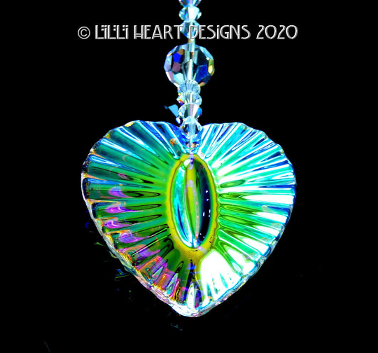 Swarovski Crystal Suncatcher Big 40mm Aurora Borealis Fluted Huge Heart Window Decor Or Car Charm For Auto By Lilli Designs