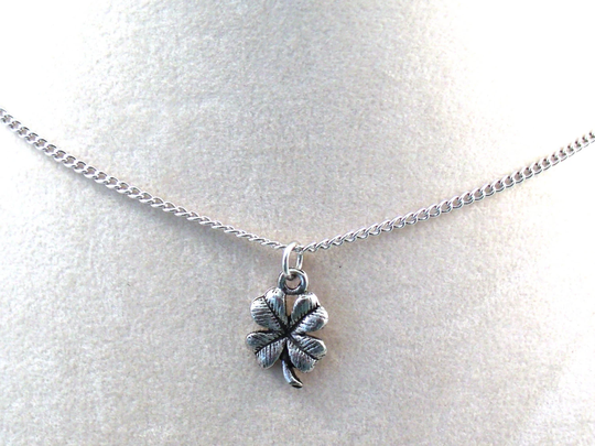Pewter 4-Leaf Clover Charm On A Silver Toned Link Chain Necklace-5303