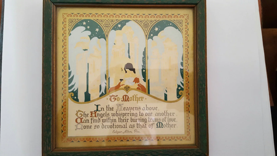 Antique Late 19Th Century Framed Gibson Greeting With Sonnet By Edgar Allen Poe To Mother