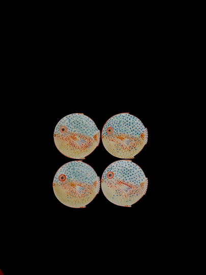 Vintage Mid Century 1960S 1970S Italian Fine Set Of 4 Ceramic Hand Painted Fish Luncheon 8.25" Plates Italy Numbered 105/371