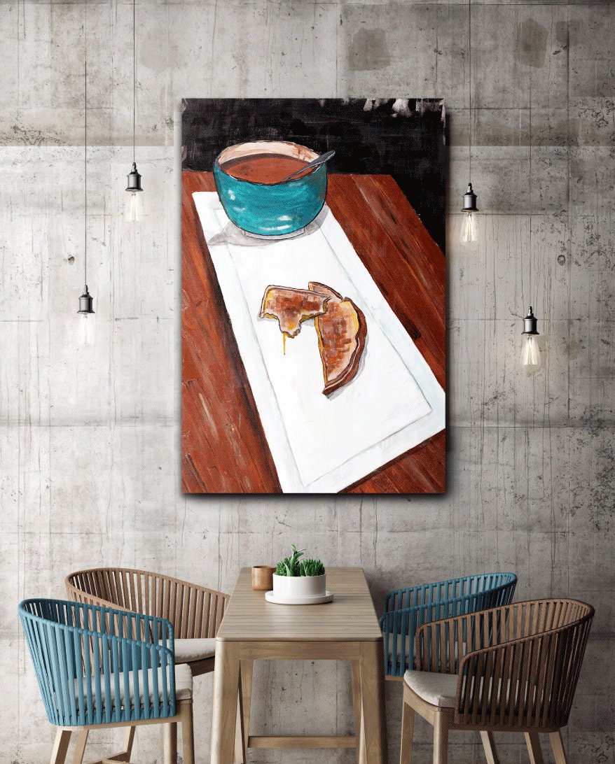 Grilled Cheese & Tomato Soup Painting, Food Art, Commercial Restaurant Wall Kitchen Grilled Cheese, Soup, Cafe
