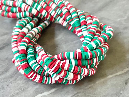 Mrs. Claus Christmas 6mm Wholesale Rubber Disc Beads, 16" Strand Heishi Colorful Round Polymer, Pride Clearance Beads Donut Tie Die