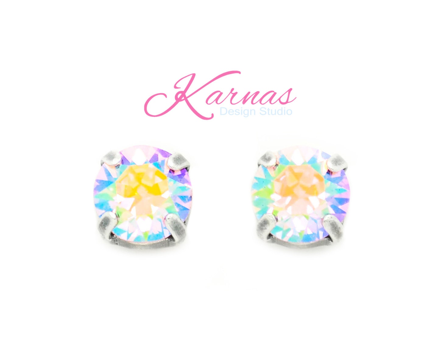 Light Rose Ab 8mm Crystal Chaton Stud Or Post Earrings Elements Pick Your Finish Karnas Design Studio Free Shipping
