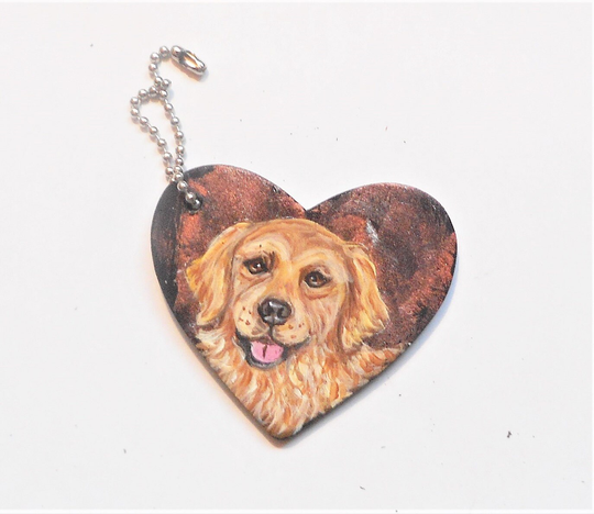 Golden Retriever Dog Portrait Keychain Hand Painted