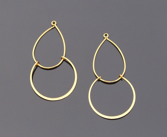 Jewelry Findings, Shiny Gold Tarnish Resistant Teardrop Plain Double Ring Pendant, Cascading Chandelier Connector, Charm, B52886Sh