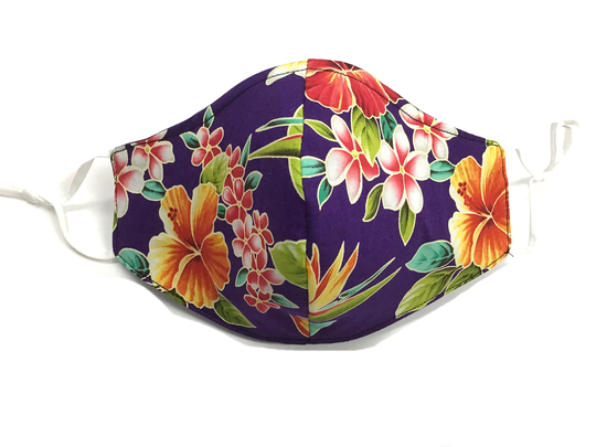 Deep Purple Tropical Hawaiian Print Face Mask Triple Lined Reversible | Triple Lined