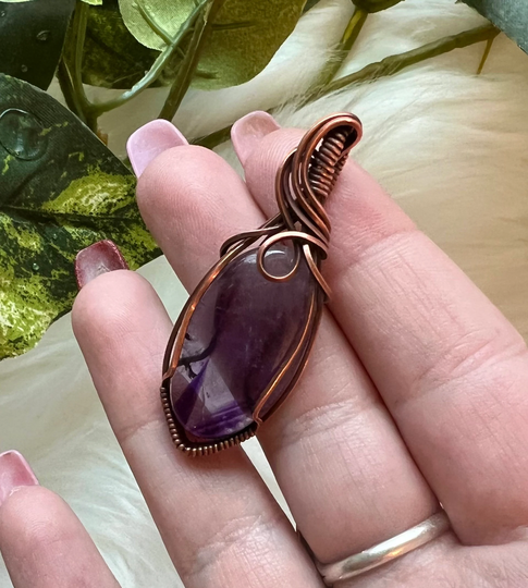 Amethyst Wire Wrapped Pendant | Jewelry Necklace Crystal Healing Copper Gemstone