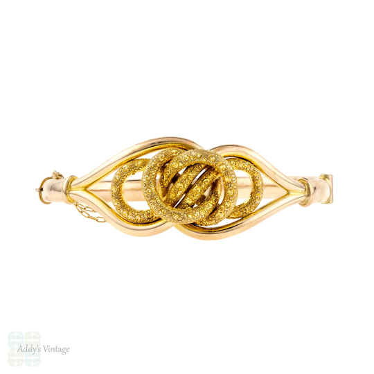 Victorian Lover's Knot Bangle, 9Ct 9K Antique 1880S Intertwined Knotted Design Bracelet