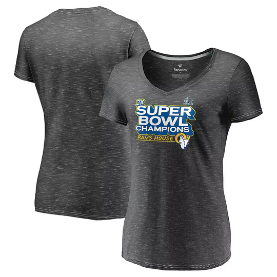 Women's Fanatics Branded Heathered Charcoal Los Angeles Rams Super Bowl LVI Champions Parade V-Neck T-Shirt, Size: 3XL, Grey