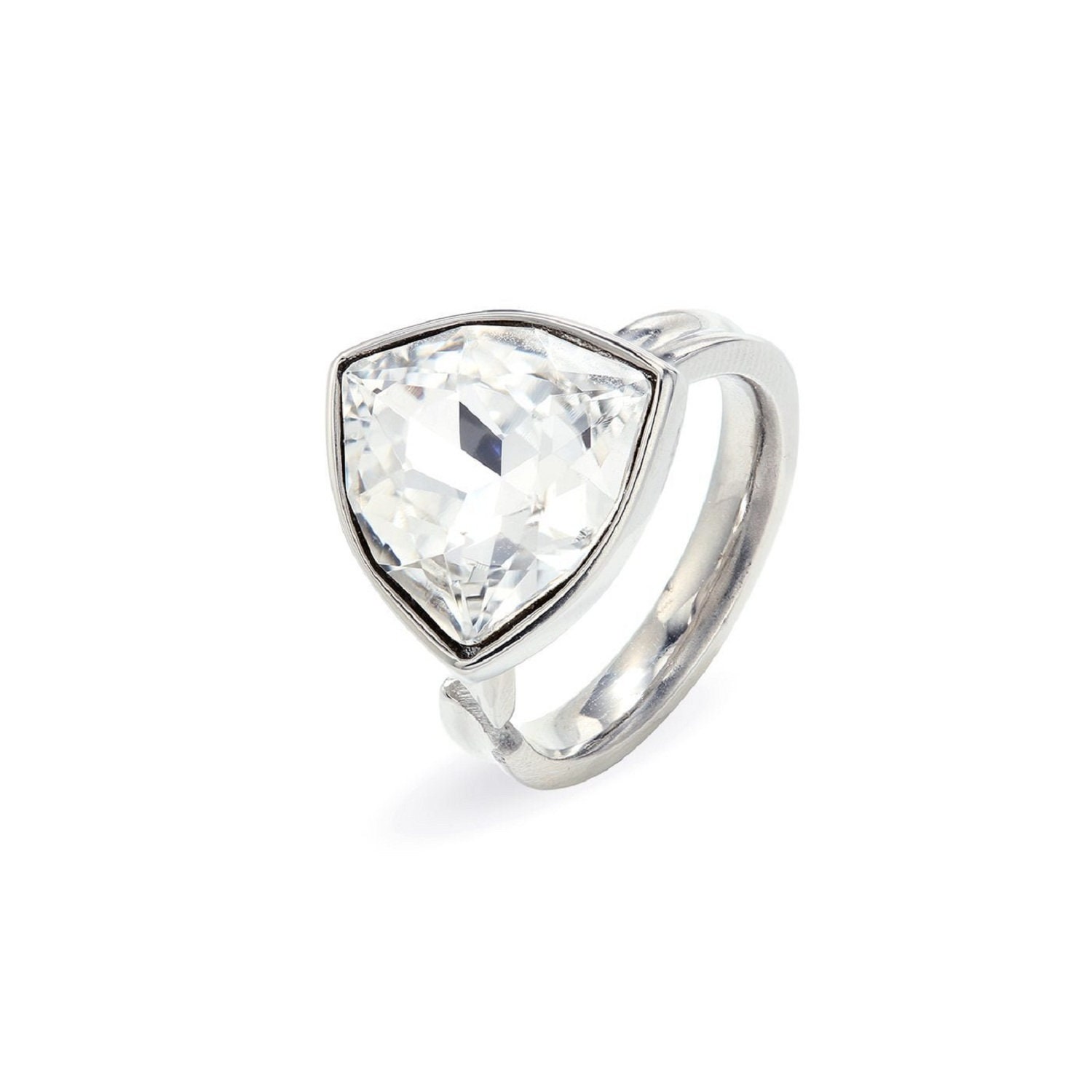Swarovski Big Triangle Ring For Women Sparkly Clear Crystal Statement Single Stone Gemstone Handamde