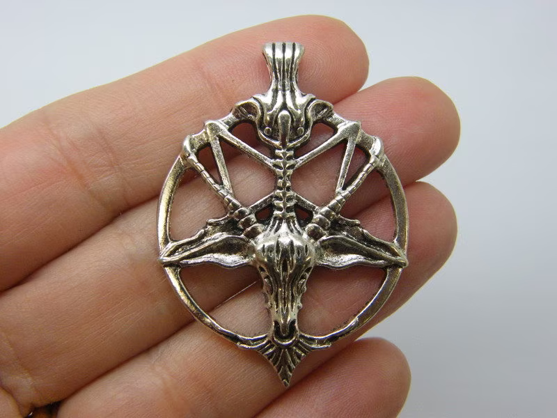1 Pentagram Ram Goat Pendant Antique Silver Tone Hc290
