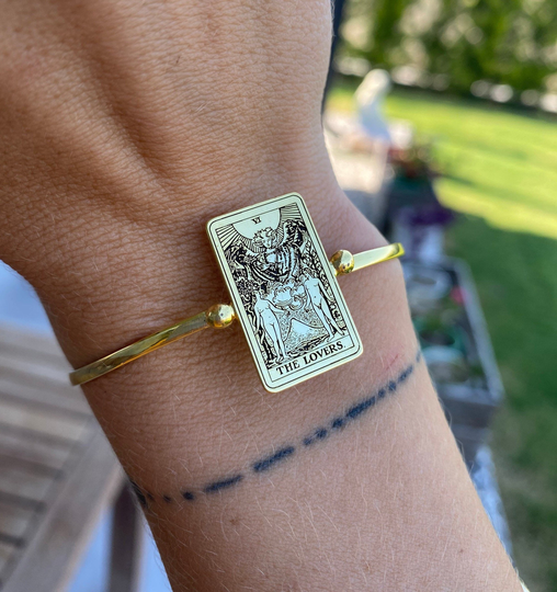 Tarot Card Cuff Bracelet, The Lovers Card Silver 925 Sterling Silver Tarot