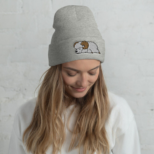 Lazy Ram Cuffed Beanie/Embroidered Knit Head-Warming Hat Winter Gift Cartoon Kawaii Cute Sleeping Lovers Unisex One Size
