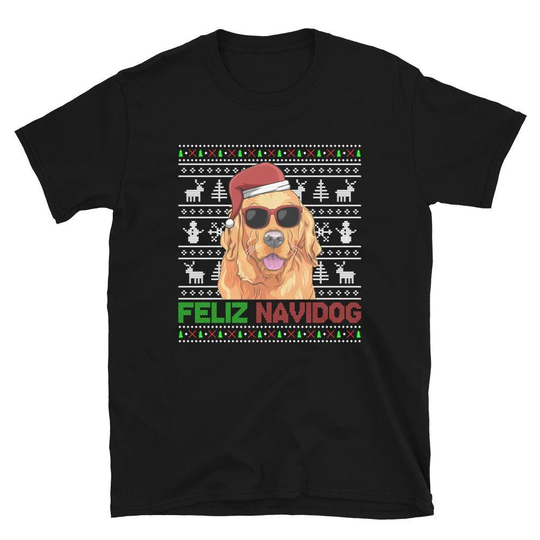 Golden Retriever Dog Funny Feliz Navidog Christmas Ugly Sweater Pajama T-Shirt