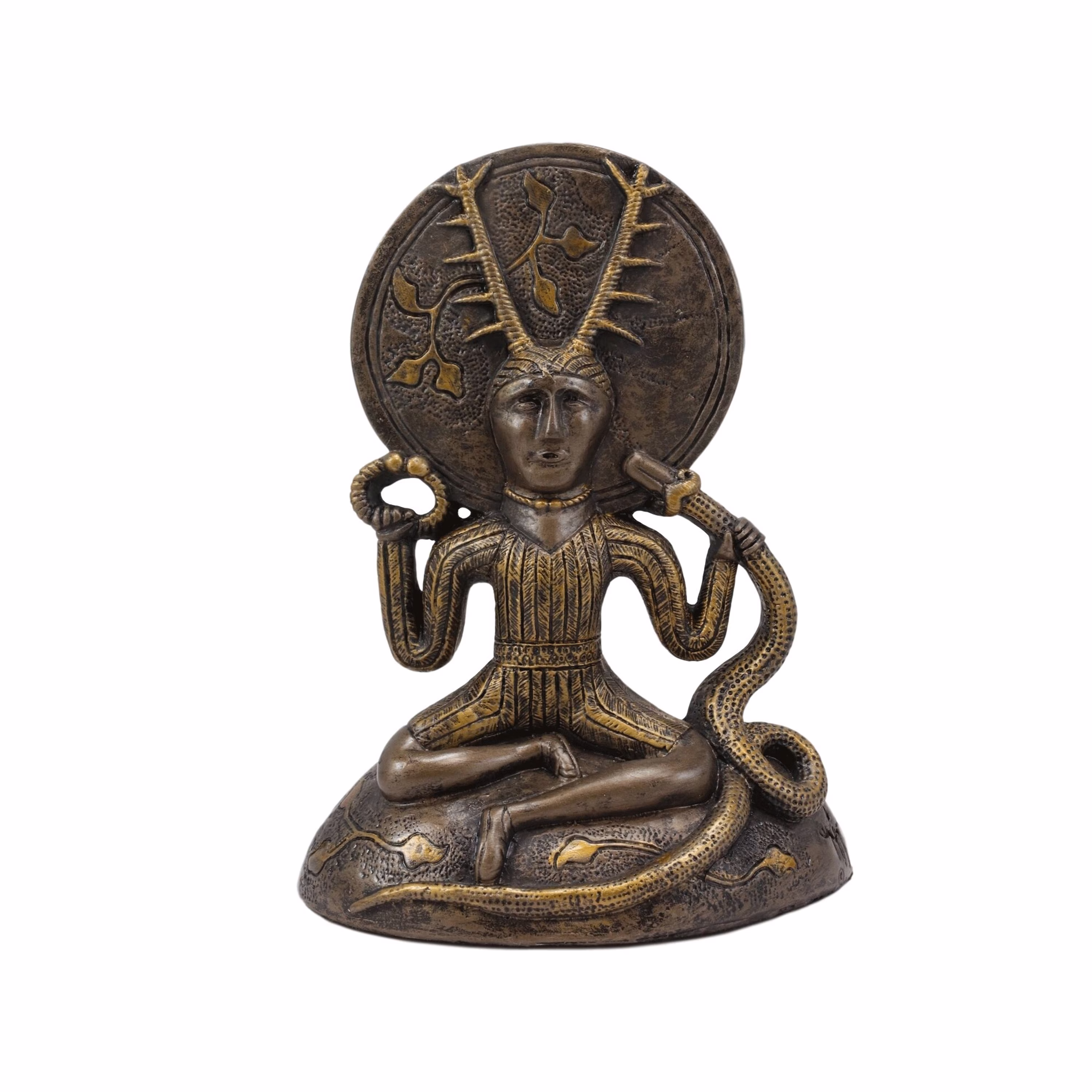 Herne Cernunnos Statue Seated Celtic Horned God With Deer Antlers & Earth Disc 605 Inches Tall Figurine