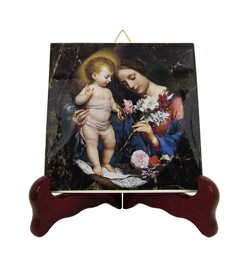 Virgin Of The Lily - Catholic Gifts Religious Icon On Tile Mary Art Painting By Carlo Dolci Devotion