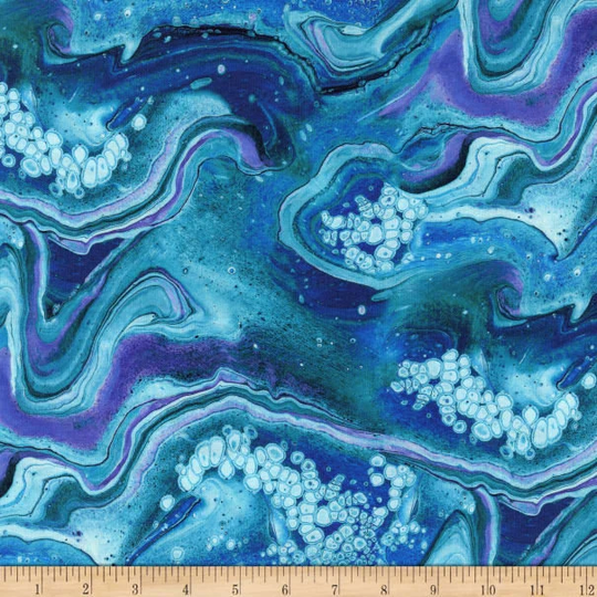 Half Yard - Fusion Ii Swish in Blue By Quilting Treasures Rich Saturated Color Mottled Tonal Blender Cotton Fabric