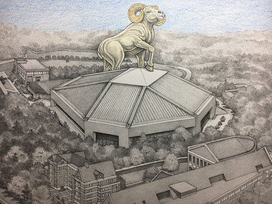 North Carolina Chapel Hill Smith Center 11"x14" Hand-Drawn Print