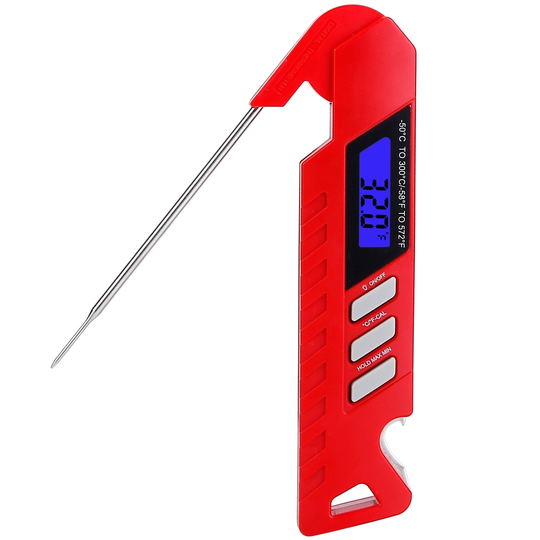 Digital BBQ Meat Food Cooking Thermometer Instant Read 4.33in Folding Probe Backlight Calibration for Liquid Beef IPX5 Waterproof