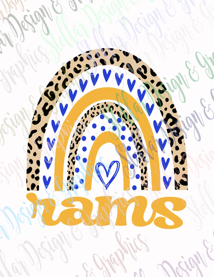 Rams Rainbow, Gold & Royal Blue, Leopard Ready To Press Sublimation Or Htv Screen Film Transfers