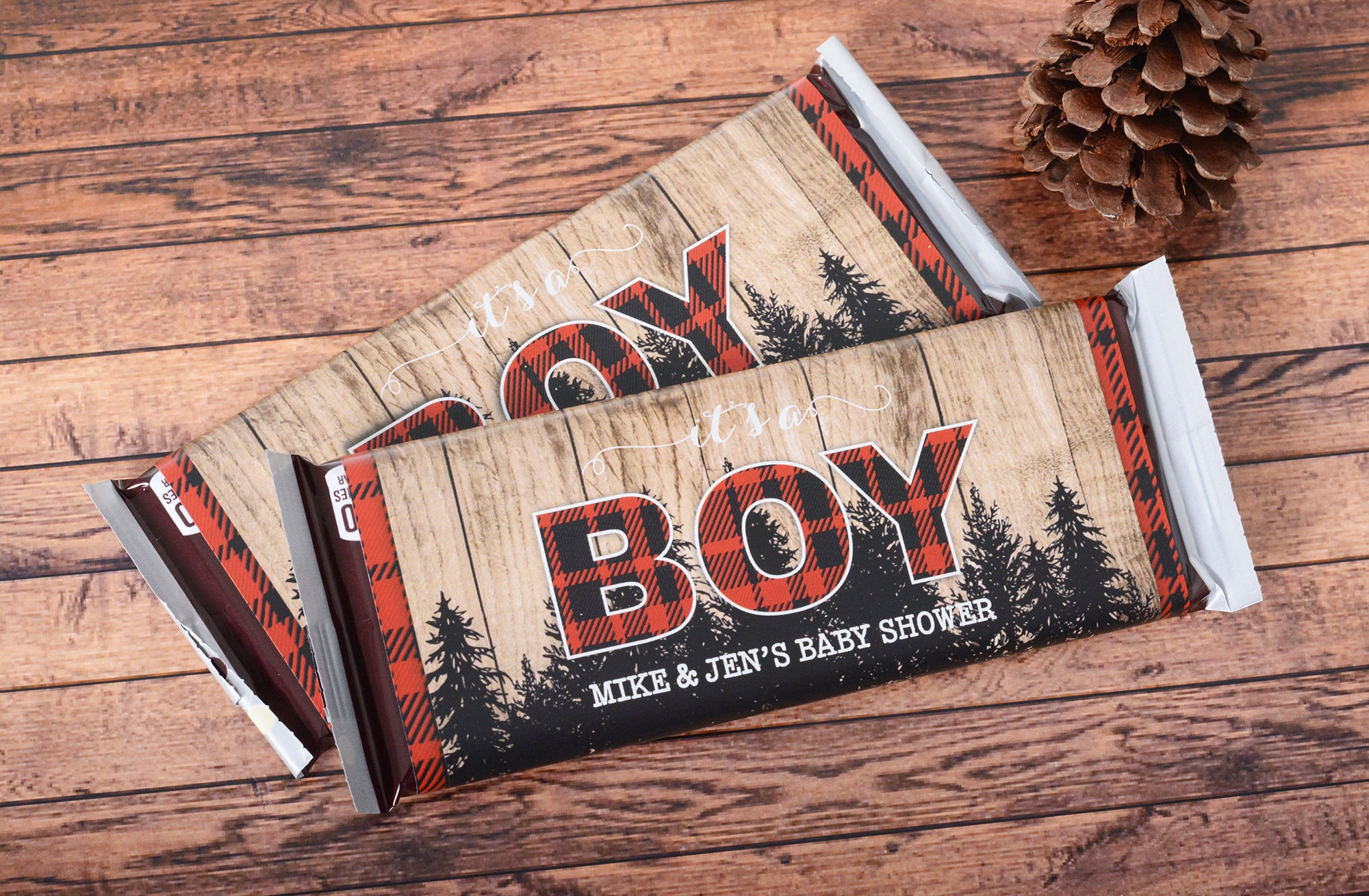 Lumberjack Candy Bar Wrappers, 25 Baby Shower Chocolate Wraps, Woodland Stickers #bsihb-95