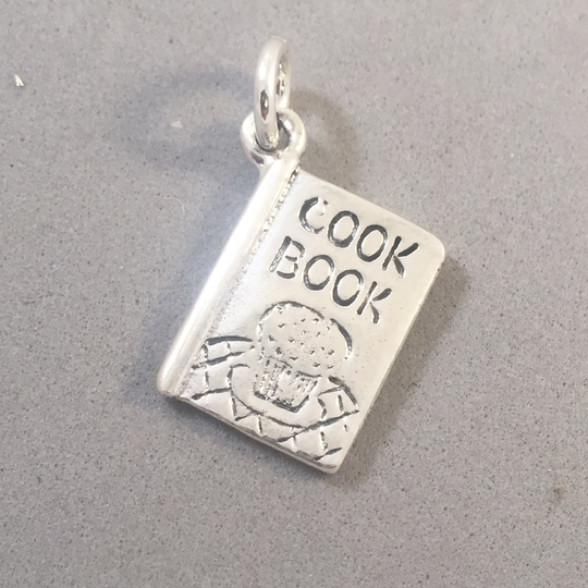 Cookbook .925 Sterling Silver 3-D Charm Pendant Recipe Cook Book Chef Muffin Cupcake Bake Desert Food Kitchen New Kt19
