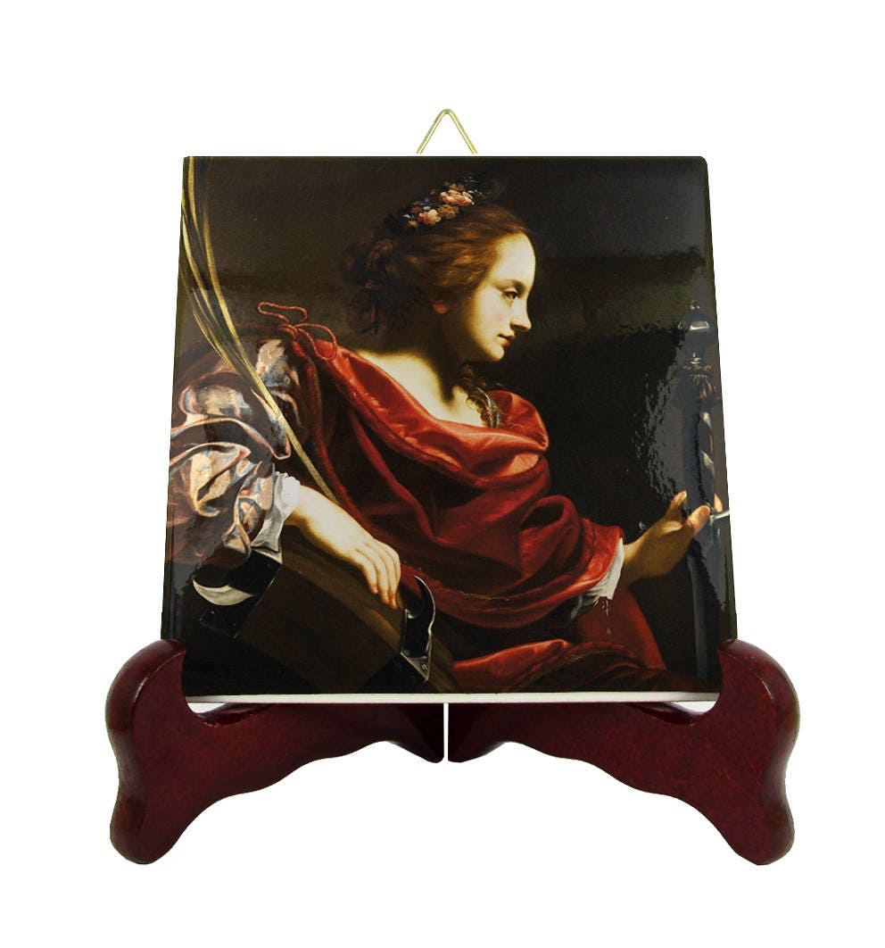 Saint Catherine Of Alexandria Icon On Tile - St Christian Saints Serie Saint Art Handmade Catholic