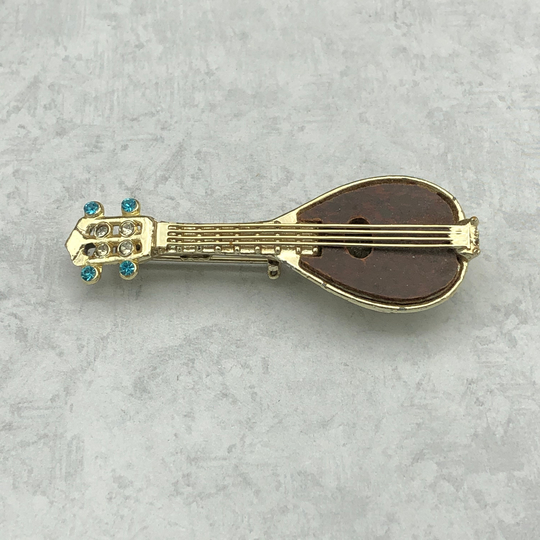 Vintage Mandolin Pin Brooch With Rhinestones