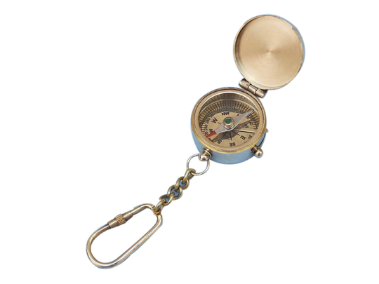 Solid Brass Compass W/Lid Key Chain 5"