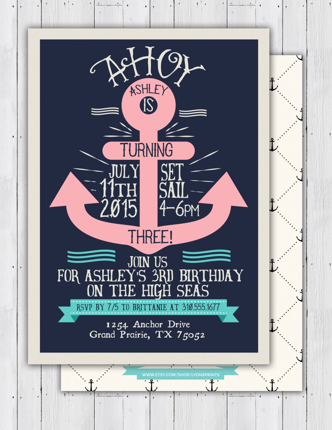 Nautical Birthday Invitation - Ahoy, Anchor, Sailboat Invitation-Nautical Preppy Invite- Ocean, Girl & Boy Twins