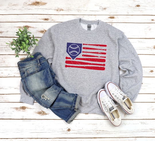 Baseball Distressed Flag Heavy Blend Crewneck Sweatshirt, Mom Sweater, Game Day, Lover, Love, Sweater