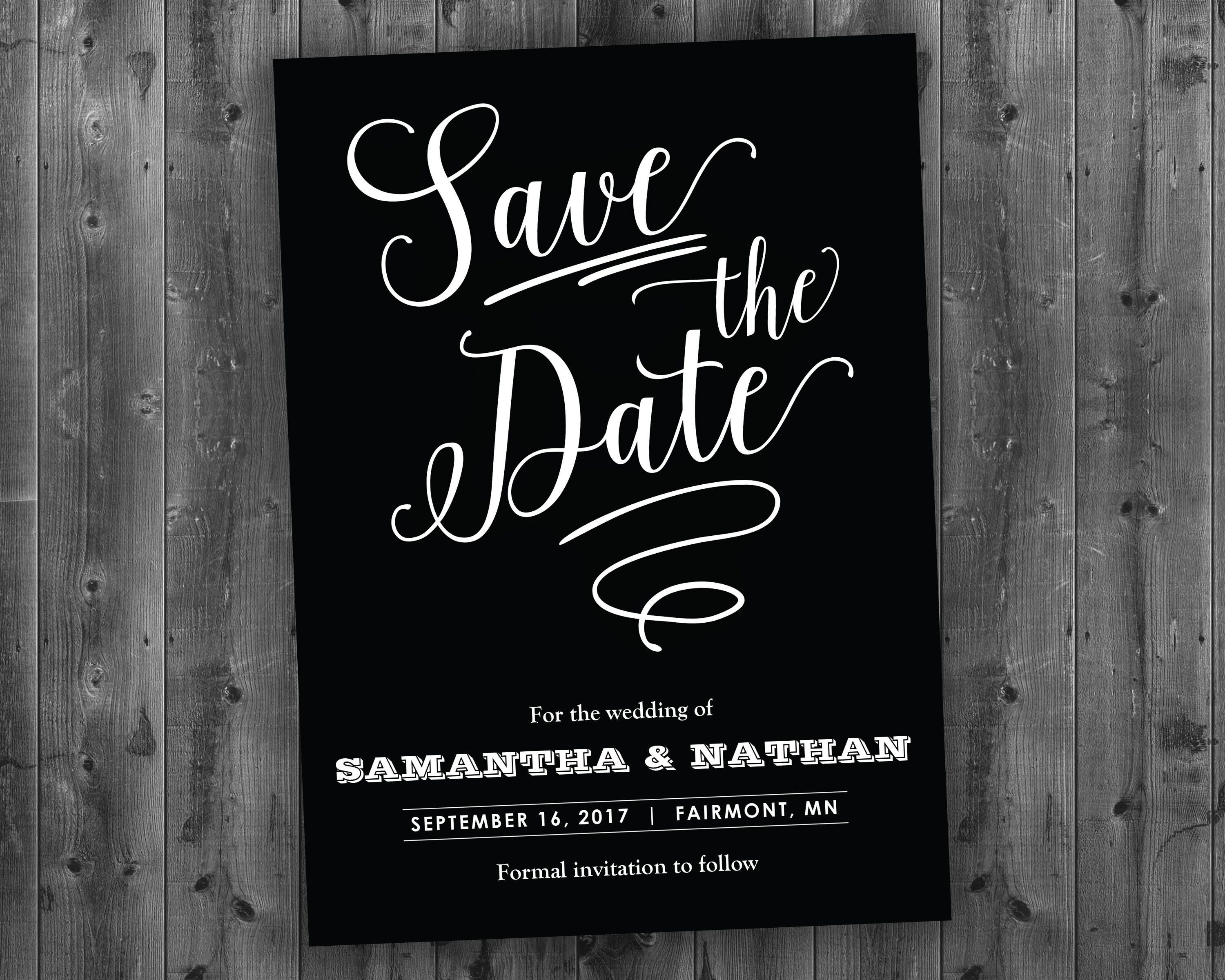 Black & White Save The Date Printed - White, Chalk, Board, Chalkboard