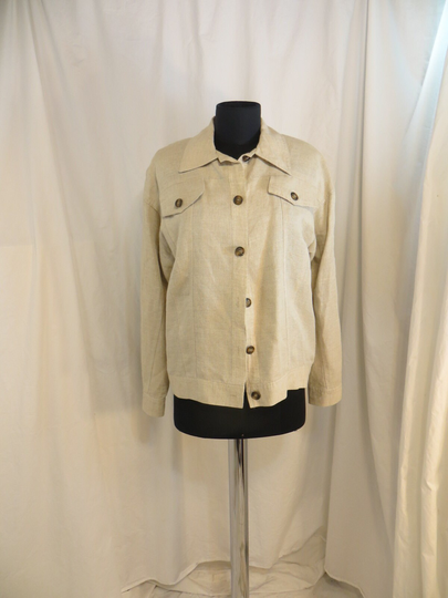 Natural Flax Color Linen Blend Jacket Safari Style By Anne Crimmins Vintage 90's Neutral Classic Lined