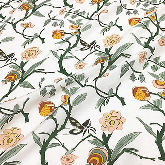 Floral Print White Silk Cotton Blend Fabric Width 54 Inch