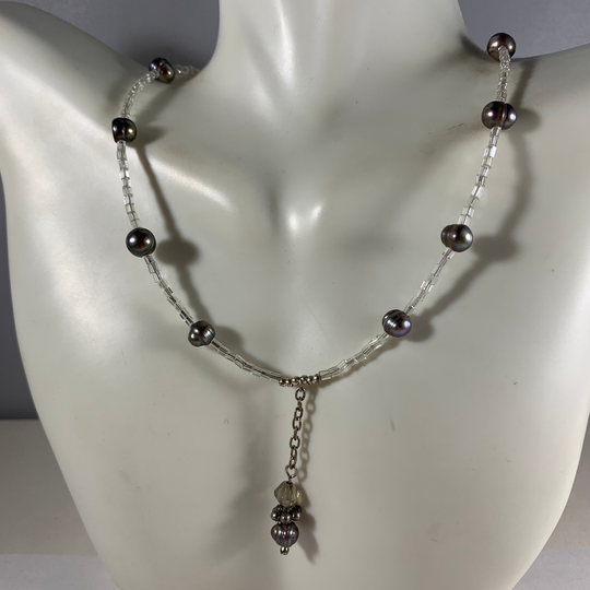 Black Potato Pearl Lariat Necklace | 2112
