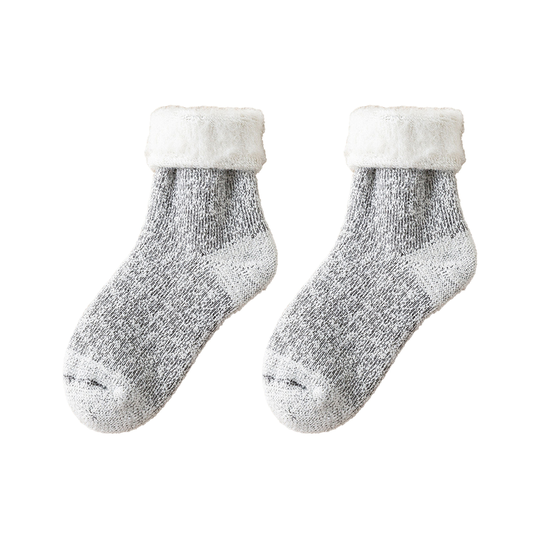 1 Pair More Thicken Warm Keeping Women Socks Wool Blend Practical Good Woven Winter Socks for Daily Wear - light grey