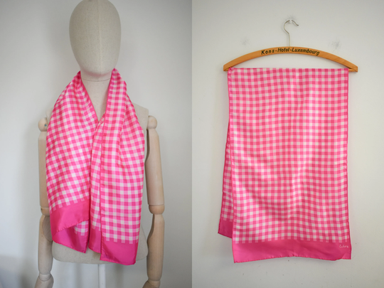 1960S Echo Pink Gingham Silk Blend Scarf