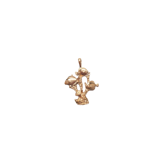 Vintage 14K Yellow Gold Fish Coral Reef Pendant #11431