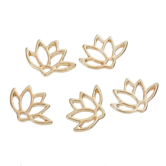 5 Pcs Gold Lotus Flower Connector, Lotus, Meditation Charm, Jewelry, Yoga Charm
