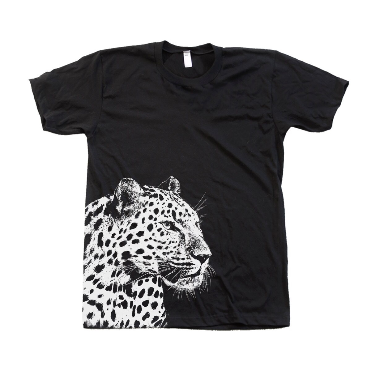 Leopard Tshirt Unisex Hand Screen Print Crew Neck Graphic Tee