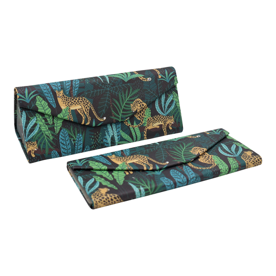 Cute Animal Glasses Case - Eco Leather Magnetic Folding Hard For Sunglasses, Eyeglasses, Reading Cheetah