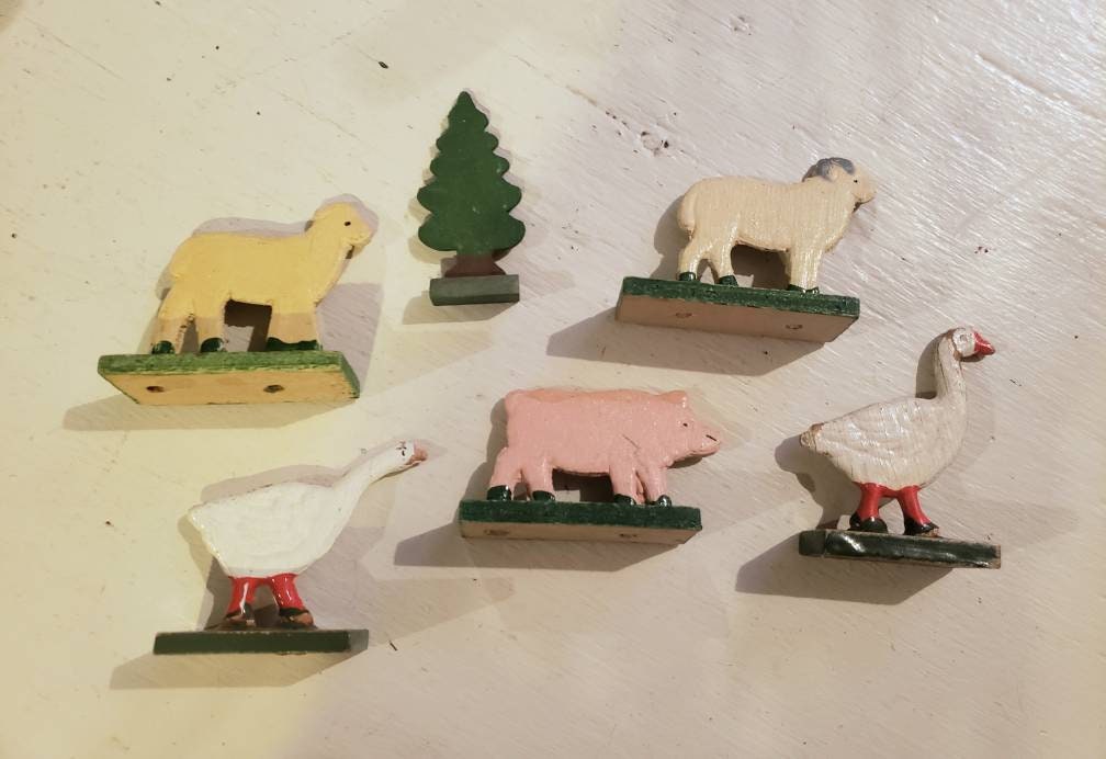 Vintage Erzgebirge Hand Painted Wood German Farm Animal Toys