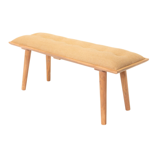 Jute And Faux Leather Tufted Barre Upholstered Bench: Natural - Natural Fiber by World Market